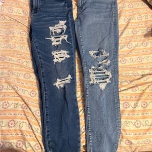 American Eagle Outfitters Blue Skinny Jeans with Distressed Details